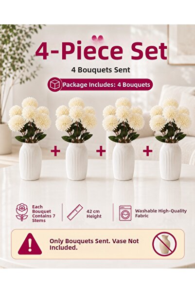 MD Aspiz Flowers 4 Bunches of Artificial Flowers 7-Piece Luxury Cream Chrysan...