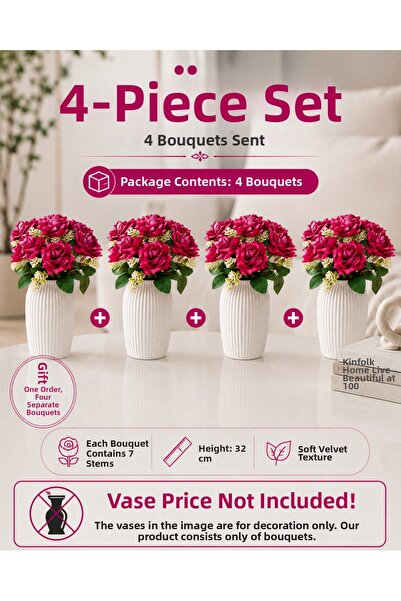 MD Aspiz Flowers 4 Bunches of Artificial Flowers 7-Piece Luxury Fuchsia Velve...