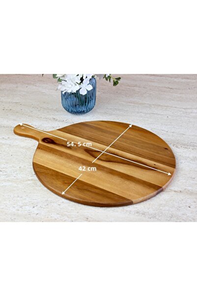 Limon Dekor Natural Acacia Wood Round Pizza and Presentation Board, Large Woo...