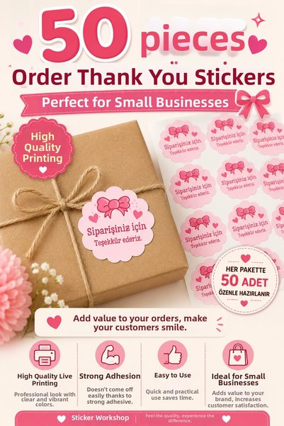 StickerAtölye ملصق شكرًا - ملصق شكرًا على الطلب - الشركات الصغيرة - 5x5 سم