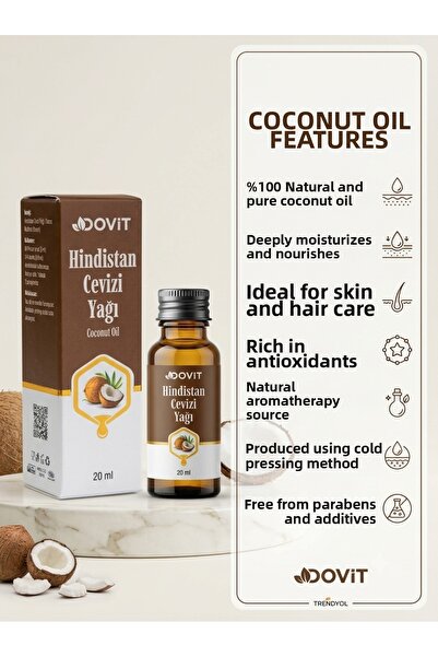 Dovit زيت جوز الهند الطبيعي 100% - 20 مل زيت نقي معصور على البارد