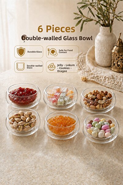 Rotanev 6-Piece Double-Walled Glass Bowl Set – Stylish Serving Containers for...