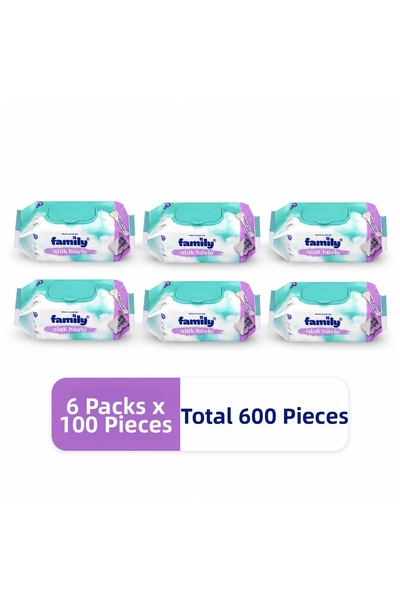 FAMİLY مناشف مبللة 100 قطعة × 6 عبوات - إجمالي 600 ورقة