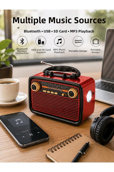 ARMÜZ Nostalgic Radio Bluetooth Connected Music Box Wooden