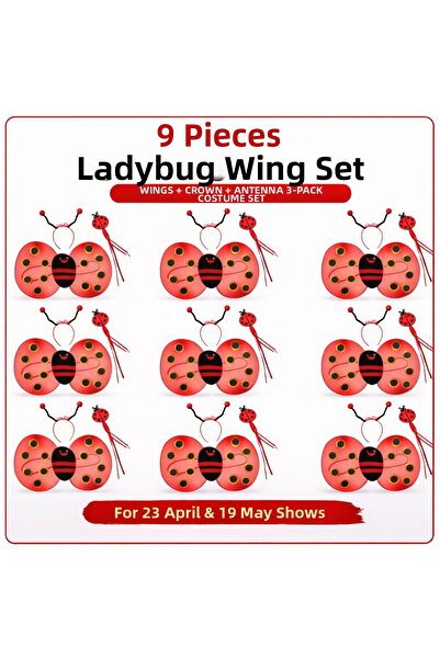 evimdeyokyok 9-Piece Ladybug Costume Set – Wing, Crown, Wand