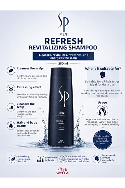 Wella Sp Men Refreshing Men's Shampoo 250 ml – Purifying and Revitalizing Care