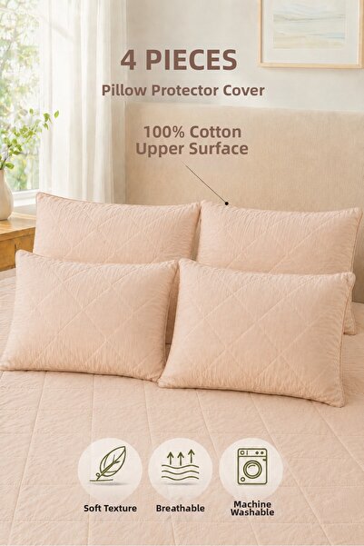 Formeya 4Pcs 100% Cotton Quilted Pillow Protector Case-Zippered Pillow Cushio...