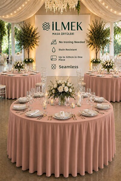 ilmek Stress-Free Round Tablecloth 280-300-320 cm Wide Seamless Wedding Event...