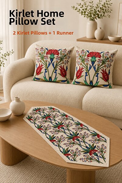KIRLENT EV Water Lily Tulip Tapestry Woven Runner and Tapestry Cover Set