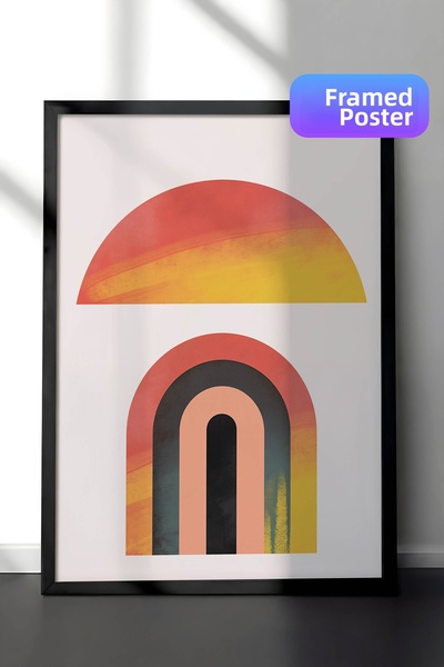 Zestia Pictură murală de artă minimalistă cu ramă neagră, compoziție cu apus ...
