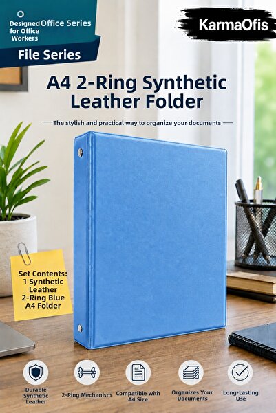KarmaOfis A4 2-Ring Blue Faux Leather Folder |   File and Document Organizer ...