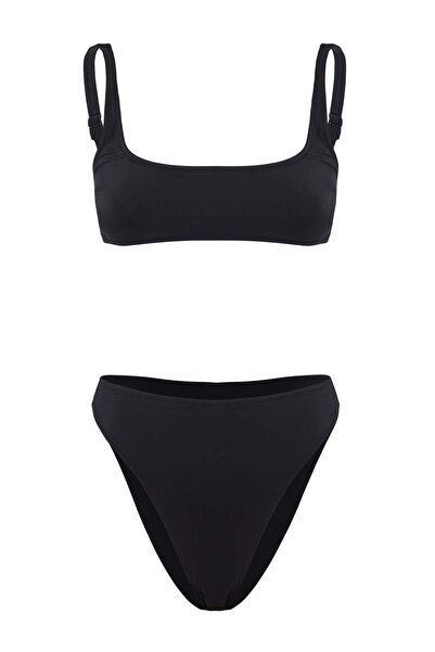 Trendyol Collection Set bikini brazilian de bază, negru, cu guler pătrat, tal...