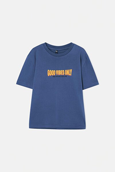 TRENDYOLKIDS Blue Plain Knitted T-Shirt Tkdss26Ts00088