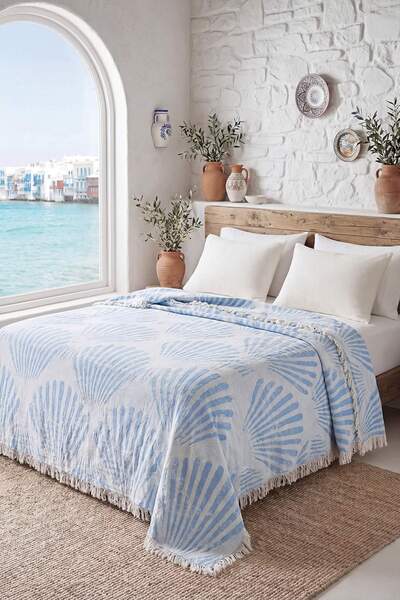 TRENDYOLMİLLA HOME موسلين بتصميم بحري مزدوج غطاء سرير 200x230 سم TPHSS26CYO00003