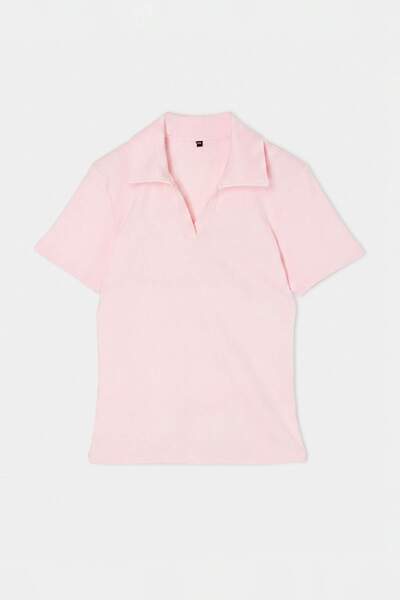Trendyol Curve Light Pink Polo Collar Fitted Ribbed Knitted Blouse Tbbss22Bz0750