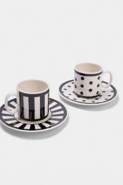 TRENDYOLMİLLA HOME 2-Piece Porcelain Black&White Coffee Cup Set