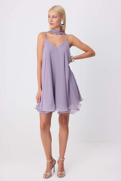Trendyol Collection Rochie liliac în formă de A/clopot, scurtă/mini, din șifo...