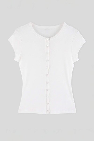 Trendyol Collection Ecru Buttoned Fitted Knitted Blouse Twoss25Bz00281