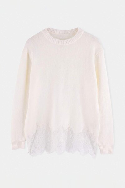 Trendyol Modest Ecru Lace Detailed Crew Neck Knitwear Sweater Tctaw26Ak00019