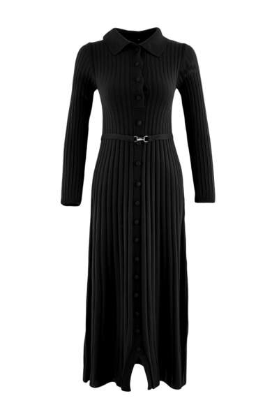 Trendyol Modest Black Metal Belt Detailed Knitwear Ribbed Dress Tctaw26Eb00014