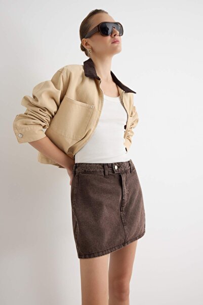 Trendyol Collection Brown Regular Waist 100% Cotton Shorts Skirt Twoaw27Sr00006
