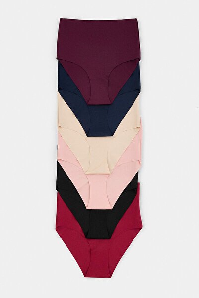 Trendyol Collection Red-Multicolor 6-Piece Micro Hipster Flat Hipster Panties...