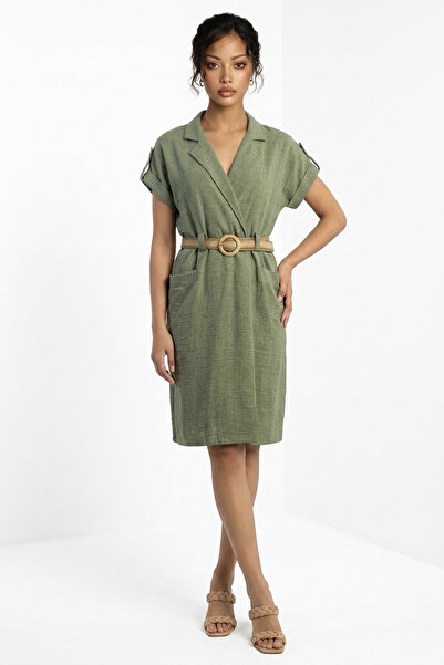 By Saygı Women's Bag Pocket Belted Dress