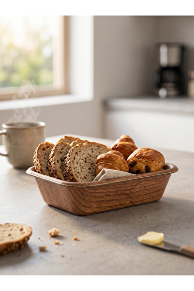 PALU Medium Rectangular Bread Basket 22 cm - Wooden Look Decorative Breakfast...