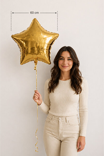 Parti dolabı Altın Sarısı (Gold) Yıldız Folyo Balon 60cm Doğum Günü Parti Hel...