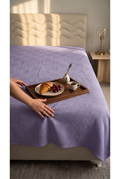 Shopyteks %100 Pamuk Mor Waffle Pike Örtü 200x220 Çift Kişilik Nefes Alan Yaz...
