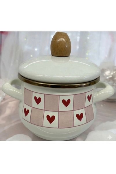 ALEV EMAYE Enamel Mini Cute Pot 12 cm – Food Pot |   Wooden Handle with Cover
