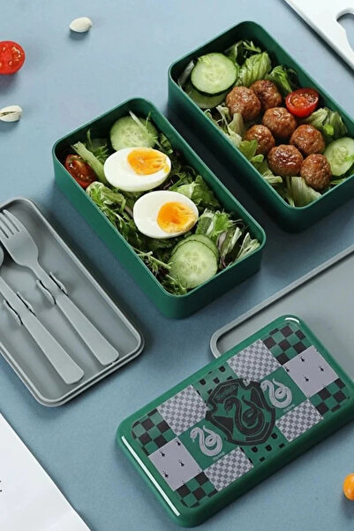 Miniso Harry Potter Lisanslı Slytherin Çift Katlı Yemek Kabı – 1000ml Mikroda...