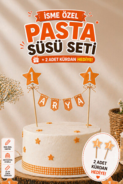 TOI SHOP Kişiye Özel İsimli ve Yaş Yazılı Pasta Süsü Banner ve Cupcake Kürdan...