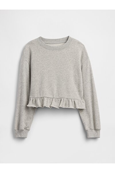 GAP Kız Çocuk Gri Relaxed Fransız Havlu Kumaş Peplum Sweatshirt