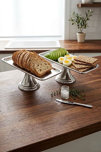 Marla Life 2’li Ayaklı Dikdörtgen Pasta Standı 22 cm – Şık Sunum Tepsisi, Met...