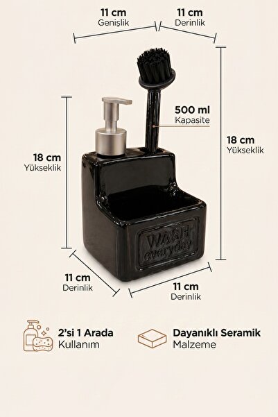 MAKRİ HOME Dozator de săpun lichid din ceramică neagră de 500 ml, dozator de ...