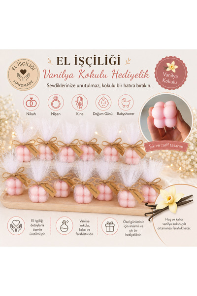 F&A Candle 50 ADET Kişiye Özel El Yapımı Pembe Bubble Mum – Vanilya Kokulu Ni...