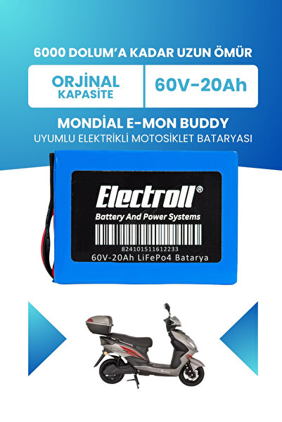 ELECTROLL Mondial E-Mon Buddy Uyumlu Batarya LiFePO4 60V 20Ah Elektrikli Moto...