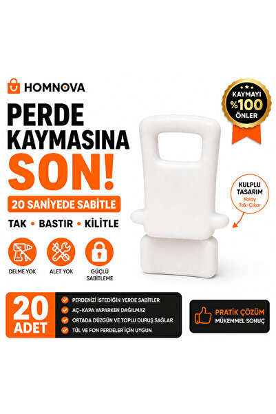 Homnova Perde Stoperi 20 Adet | Perde Sabitleyici Korniş İçi Kilit | Kayma Ön...