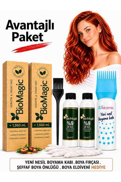 BIOMAGIC Organik Amonyaksız Saç Boyası (papatya-9.03)+oksidan (2 Adet)+Fırça