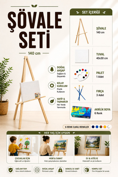 O&S Oyun ve Sanat Eğlen-Üret Resim Başlangıç Akrilik Boya Seti, Büyük Şövale ...