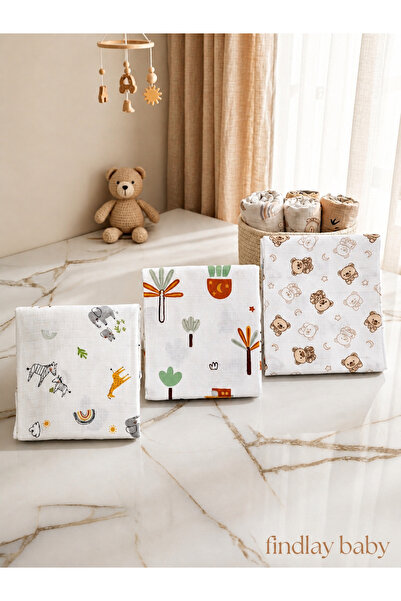 Findlay Baby Çok Amaçlı Müslin Örtü & Battaniye 3'lü Set %100 Pamuk Oeko-teks...