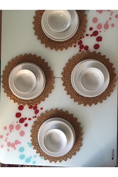 ekrumix Placemat Plate Coaster 4 Person Paper Rope Hand Knitted