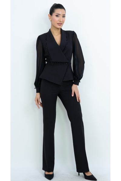 Dorne Moda Boncuk Detaylı Şifon Kol - Premium Takım - Düğün - Mezuniyet - Ofi...