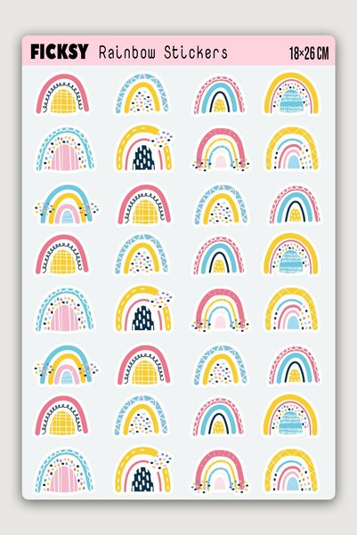 Ficksy Rainbow Sticker Set - 28 Pieces Label Sticker