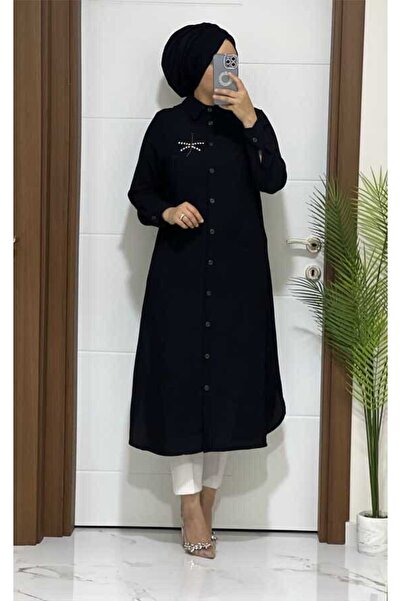 MODA ALMİRA 2350 K70  YUSUFCUK  TAŞ DETAYLI SİYAH TUNİK