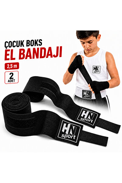 hn sport Çocuk Boks Bandajı 2,5 m X 2 Adet Siyah El Bandajı Kick Boks Muay Th...