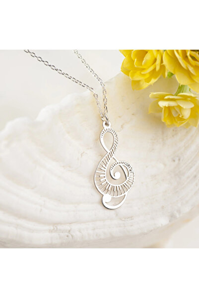 Özer Gümüş 925 Ayar Gümüş Zincirli Müzik Temalı Sol Anahtarı Kolye - Silver [...