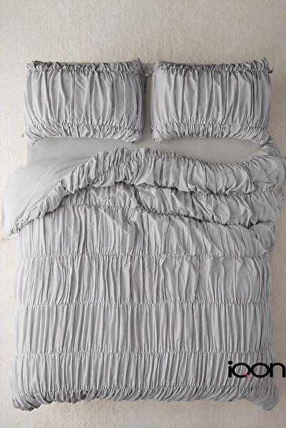 İQON Single Pleated Duvet Cover Set Gray