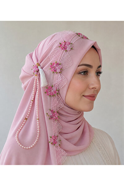 NUMİSTORE İğne oyası pembe renk tesbihli namaz örtüsü